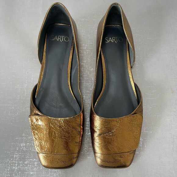 SARTO by Franco Sarto A‑Tracy Bronze Leather Ballet Flats 9 M Square Toe Shoes - Picture 1 of 11